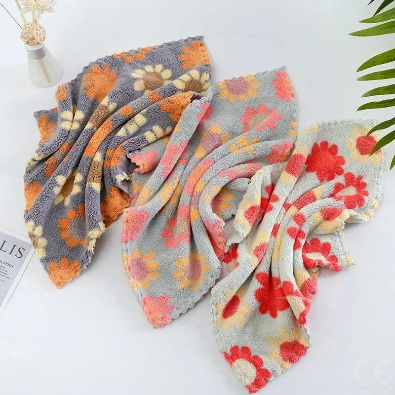 Panos de limpeza de cozinha, panos de prato macios e absorventes, lã coral, girassol, toalhas de limpeza, panos de limpeza doméstica 30x30 cm - 4 peças