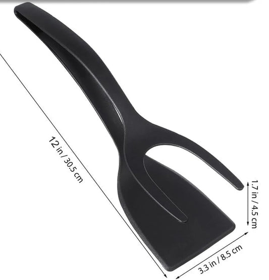 Nova espátula 2 em 1 com pegador, espátula para virar ovos, revestimento antiaderente de nylon, ferramenta para fazer panquecas, peixes, torradas e omeletes