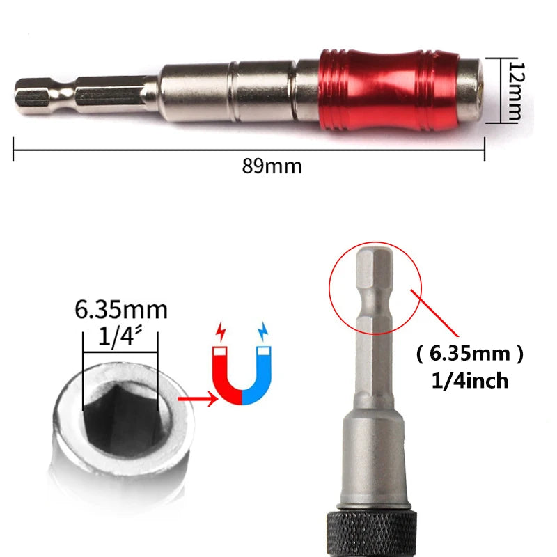 Pontas de chave de fenda de anel magnético sextavado de 1/4" - Broca Ferramentas manuais - Haste de extensão de broca - Suporte de troca rápida - Guia de acionamento - Ponta de broca de parafuso