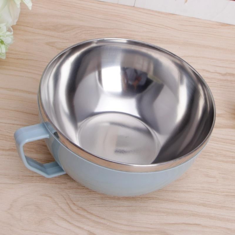 Tigela de aço inoxidável com alça de cor sólida anti-escaldante para misturar macarrão instantâneo, utensílios de cozinha, acessório para alimentos - 1 peça