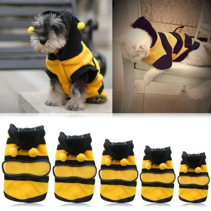 Casaco de cachorro de estimação tipo abelha, roupa de lã, roupas para cachorro, gato, capuz, fantasia, Halloween, cosplay, suéter, cachorro, moletom com capuz