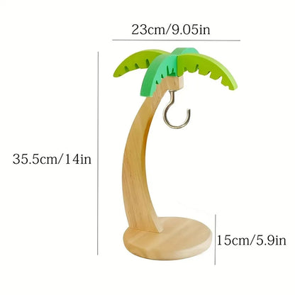Prateleira suspensa de madeira para banana, prateleira vertical para frutas decorativas com folhas simuladas e gancho para decoração de cozinha