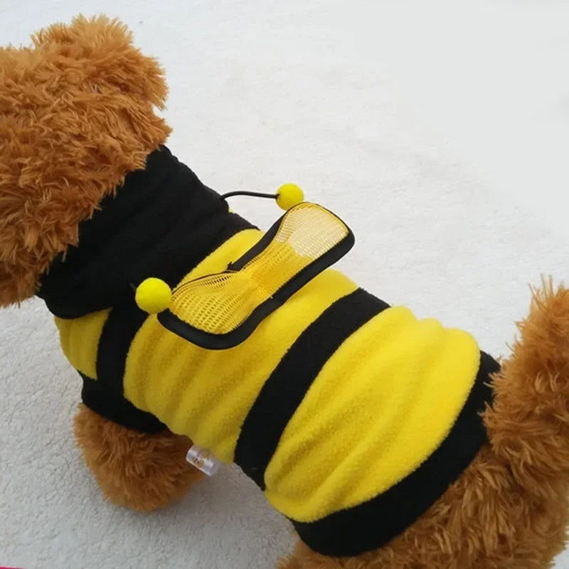 Casaco de cachorro de estimação tipo abelha, roupa de lã, roupas para cachorro, gato, capuz, fantasia, Halloween, cosplay, suéter, cachorro, moletom com capuz