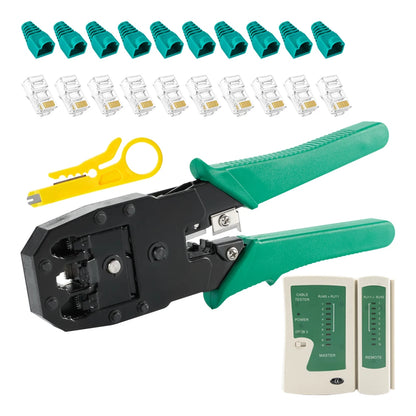 Conjunto de ferramentas para crimpagem de LAN RJ45, descascador de cabos Ethernet, ferramenta de perfuração, conectores RJ45 RJ11, conjunto de reparo de cabos 12 em 1