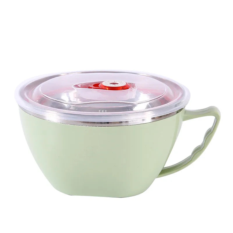 Tigela de aço inoxidável com alça de cor sólida anti-escaldante para misturar macarrão instantâneo, utensílios de cozinha, acessório para alimentos - 1 peça
