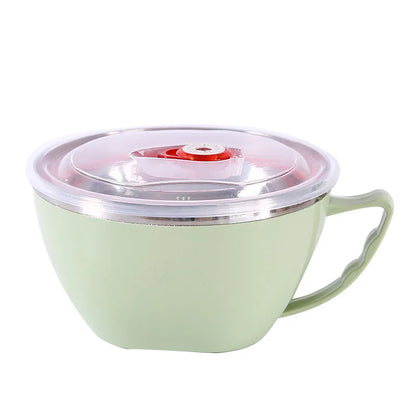 Tigela de aço inoxidável com alça de cor sólida anti-escaldante para misturar macarrão instantâneo, utensílios de cozinha, acessório para alimentos - 1 peça