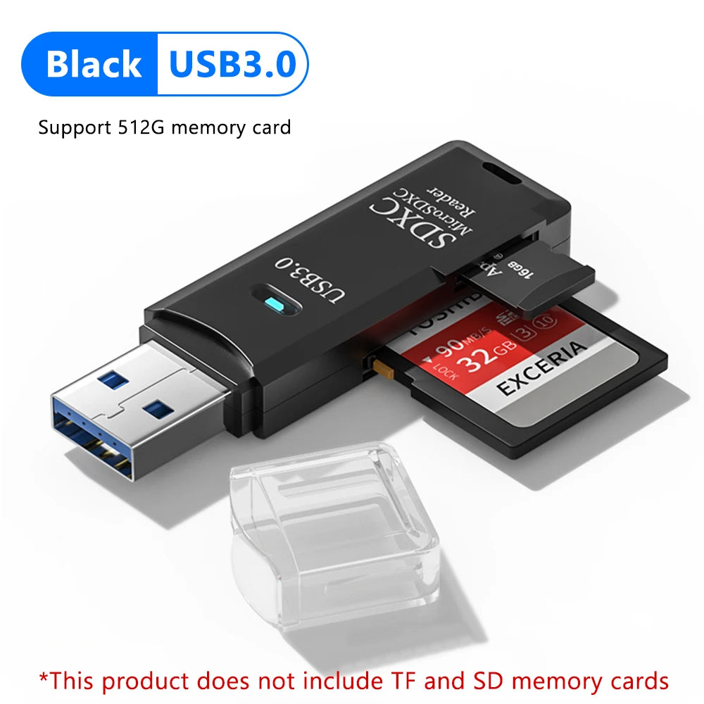 Leitor de cartão USB 3.0 2 em 1, leitor de cartão Micro TF SD, adaptador USB, leitor de cartão de memória TF de alta velocidade para PC