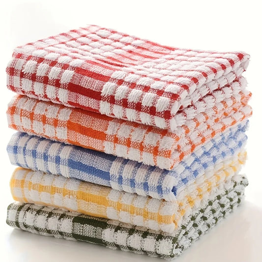 Panos de prato absorventes xadrez - panos de limpeza de cozinha reutilizáveis em cores sortidas (vermelho, azul, laranja, amarelo, verde) - 5 peças