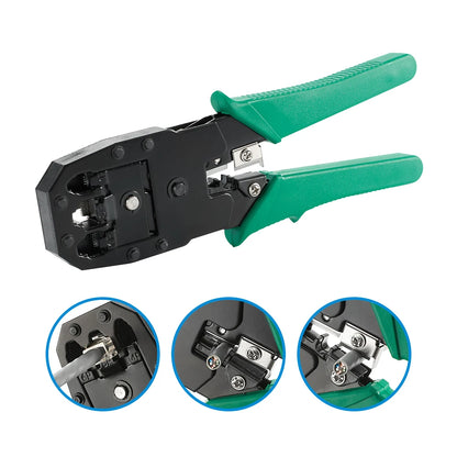 Conjunto de ferramentas para crimpagem de LAN RJ45, descascador de cabos Ethernet, ferramenta de perfuração, conectores RJ45 RJ11, conjunto de reparo de cabos 12 em 1