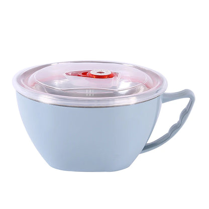 Tigela de aço inoxidável com alça de cor sólida anti-escaldante para misturar macarrão instantâneo, utensílios de cozinha, acessório para alimentos - 1 peça