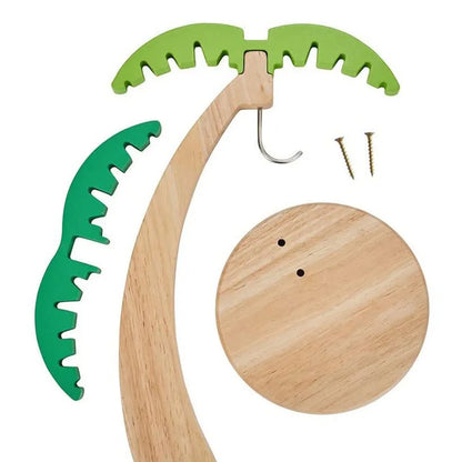 Prateleira suspensa de madeira para banana, prateleira vertical para frutas decorativas com folhas simuladas e gancho para decoração de cozinha