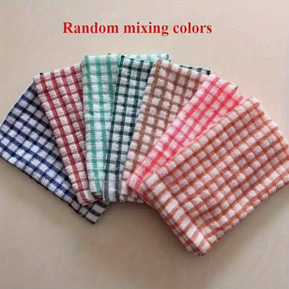 Panos de prato absorventes xadrez - panos de limpeza de cozinha reutilizáveis em cores sortidas (vermelho, azul, laranja, amarelo, verde) - 5 peças