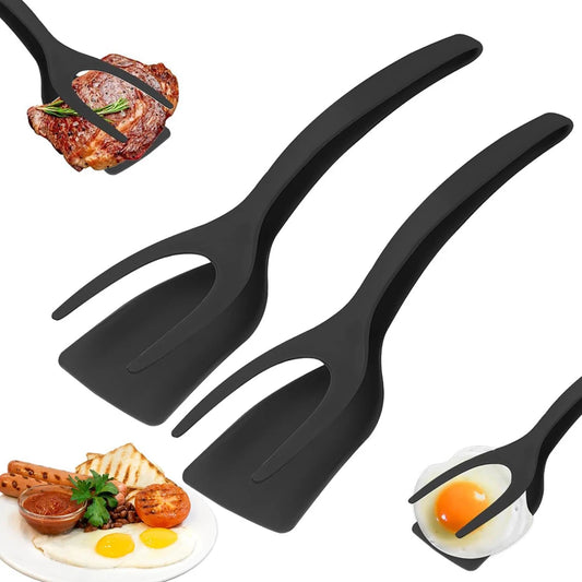 Nova espátula 2 em 1 com pegador, espátula para virar ovos, revestimento antiaderente de nylon, ferramenta para fazer panquecas, peixes, torradas e omeletes