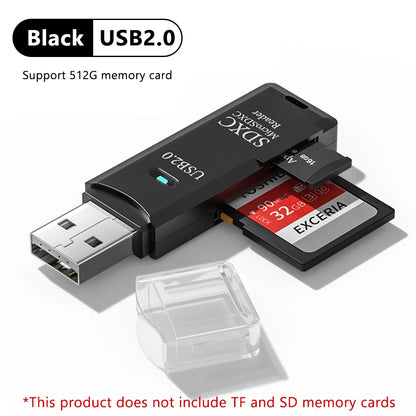 Leitor de cartão USB 3.0 2 em 1, leitor de cartão Micro TF SD, adaptador USB, leitor de cartão de memória TF de alta velocidade para PC