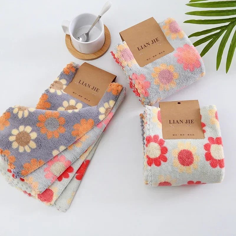 Panos de limpeza de cozinha, panos de prato macios e absorventes, lã coral, girassol, toalhas de limpeza, panos de limpeza doméstica 30x30 cm - 4 peças