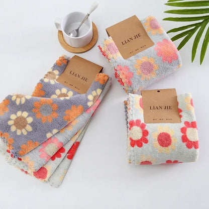 Panos de limpeza de cozinha, panos de prato macios e absorventes, lã coral, girassol, toalhas de limpeza, panos de limpeza doméstica 30x30 cm - 4 peças