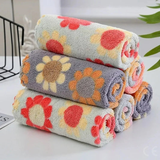 Panos de limpeza de cozinha, panos de prato macios e absorventes, lã coral, girassol, toalhas de limpeza, panos de limpeza doméstica 30x30 cm - 4 peças