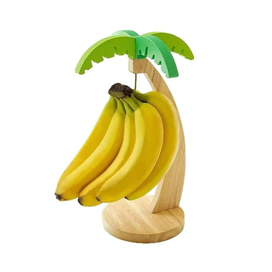 Prateleira suspensa de madeira para banana, prateleira vertical para frutas decorativas com folhas simuladas e gancho para decoração de cozinha