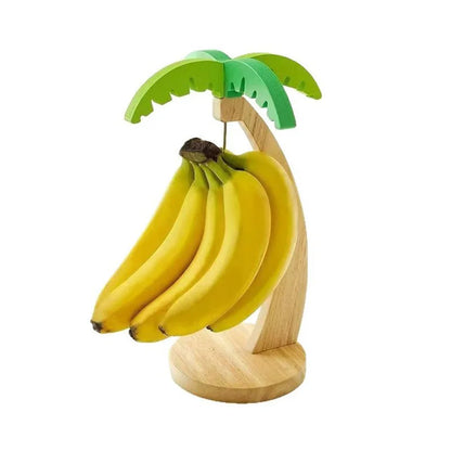Prateleira suspensa de madeira para banana, prateleira vertical para frutas decorativas com folhas simuladas e gancho para decoração de cozinha