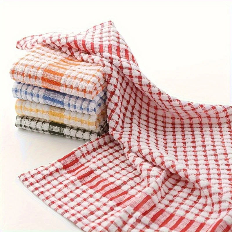Panos de prato absorventes xadrez - panos de limpeza de cozinha reutilizáveis em cores sortidas (vermelho, azul, laranja, amarelo, verde) - 5 peças