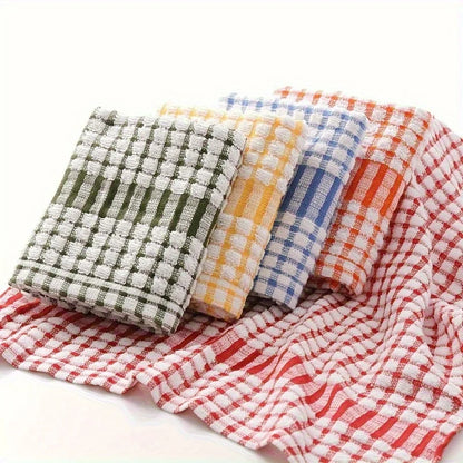 Panos de prato absorventes xadrez - panos de limpeza de cozinha reutilizáveis em cores sortidas (vermelho, azul, laranja, amarelo, verde) - 5 peças