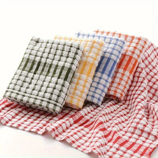 Panos de prato absorventes xadrez - panos de limpeza de cozinha reutilizáveis em cores sortidas (vermelho, azul, laranja, amarelo, verde) - 5 peças