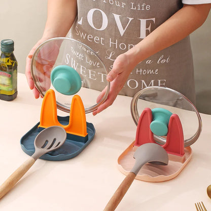Suporte para tampa de panela, colheres, descanso para tampa de panela, suporte para espátula para utensílios de cozinha, ferramentas e acessórios, organizador de fogão