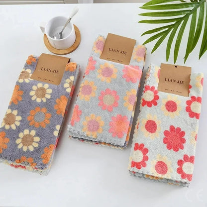 Panos de limpeza de cozinha, panos de prato macios e absorventes, lã coral, girassol, toalhas de limpeza, panos de limpeza doméstica 30x30 cm - 4 peças