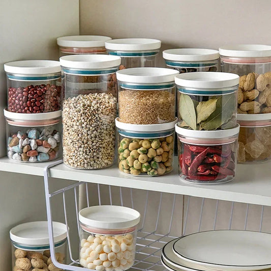Pote selado para armazenamento de cozinha, recipiente transparente de qualidade alimentar, pote para armazenamento de grãos diversos